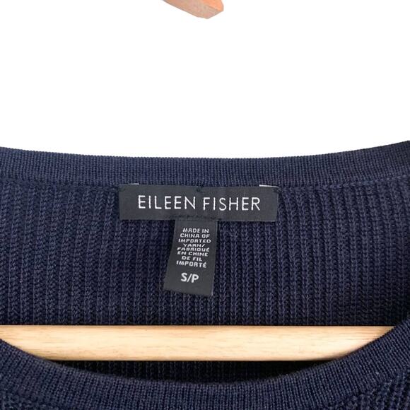 Eileen Fisher Colorblock Tencel Silk Blend Long Sleeve Sweater Navy Brown Small - Picture 6 of 7